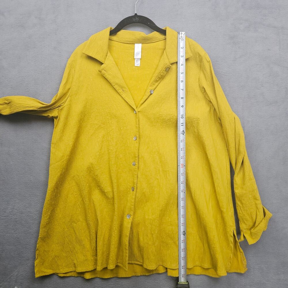Maria Wyntte Yellow Button Up Coastal Blouse Textured Long Sleeve Top Size Large - Picture 6 of 7